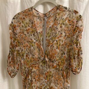 L’AGENCE Fall Floral Silk Midi Dress  Raw Hem Size 6
